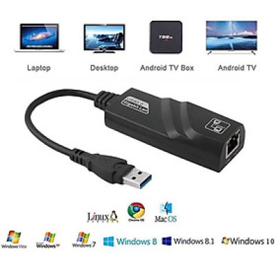 Cáp Chuyển USB 3.0 To Lan 10/100/1000 Mbps Gigabit - Cáp USB to LAN 3.0 Gigabit - Hàng chính hãng