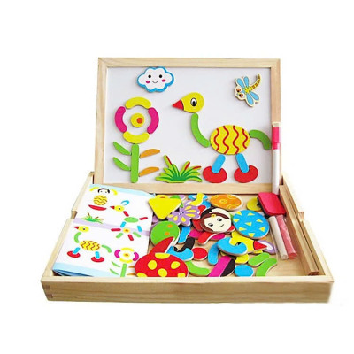 Bộ Tranh Nam Châm Kèm Bảng Từ Ghép Hình 2 mặt bảng phấn và nam châm bằng gỗ, Đồ Chơi Gỗ Bảng Ghép Hình - Mẫu ngẫu nhiên Hàng Chính Hãng LuckyDecor