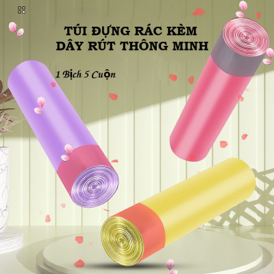 Set 2 bịch túi rác có quai rút mùi thơm dịu gồm 10 cuộn