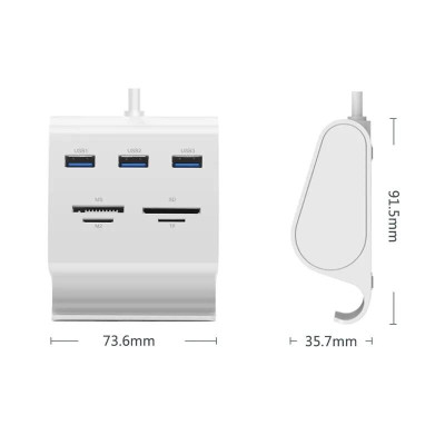 Ugreen UG30344US156TK 1M màu Trắng Bộ chia HUB USB 3.0 sang 3 USB 3.0 + đọc thẻ TF SD MS M2 có khay đỡ hỗ trợ nguồn 5V - HÀNG CHÍNH HÃNG