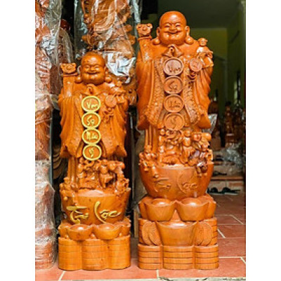 Tượng phật di lặc chúc phúc hoan hỷ  bằng gỗ hương đá liền khối kt cao 100×34×30cm