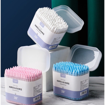 Dụng cụ trang điểm làm đẹp - Set hộp 200c tăm bông ngoáy tai lớn cao cấp với 2 đầu tăm thiết kế hình dáng khác nhau làm sạch sâu bên trong , an toàn và tiện lợi