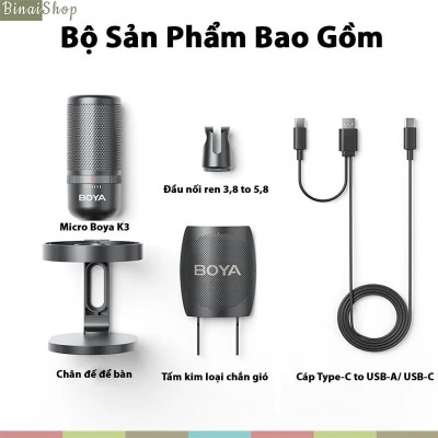 BOYA K3 / K7 / K9 - Micro Condenser USB, Sử Dụng Hiệu Ứng Ánh Sáng RGB Cho Streamer, Podcast, Giảng Dạy Trực Tuyến - Hàng chính hãng