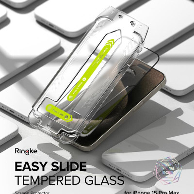 Bộ 2 Miếng Dán cường lực kèm khung dán RINGKE Easy Slide Tempered Glass cho iPhone 15 Pro Max_ Hàng chính hãng