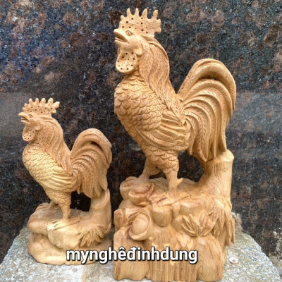 Tượng con gà trống phong thủy bằng gỗ ngọc am thơm nức kt 20x10x6cm 