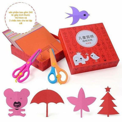 Bộ Đồ Chơi Cắt Giấy Thủ Công Cho Bé: 240 Giấy Màu Và 2 Kéo Cắt An Toàn Tiện Dụng