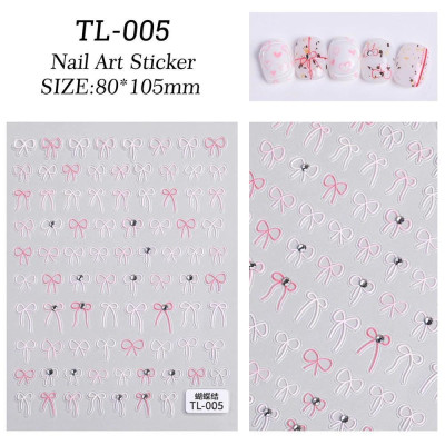 Sticker 5D Lụa Nổi Hình Dây Nơ Mảnh Mix Màu Trắng Hồng dán nail Cao Cấp TL004 Đính Đá Trang Trí Móng Siêu Dễ Thương Phong Cách Hàn Quốc Nữ Women