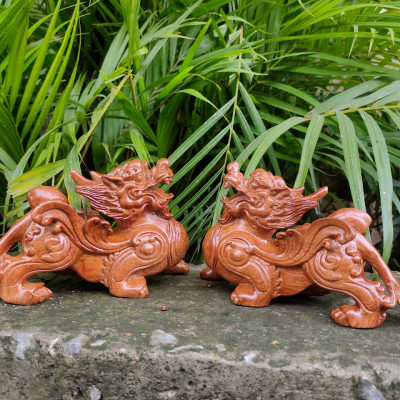 Bộ cặp Tượng tỳ hưu bằng gỗ hương đá kt 20×12×7cm