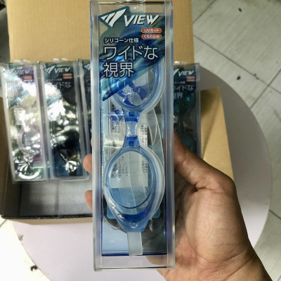 Bộ Kính Bơi VIEW V610 CLB (Xanh Trắng) Chống Sương Mù Chống tia UV Và Nón Bơi View V31 (Xanh nhạt) - Hàng chính hãng 100% sản xuất tại Nhật Bản