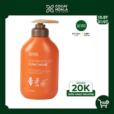 Sữa tắm thảo dược Gừng Nghệ Cỏ Cây Hoa Lá - Chiết Xuất Từ 9 Loại Thảo Dược Quý - Phòng Cảm, Tránh Gió, Dưỡng Da - Cho Con Cho Mẹ, Cho Đại Gia Đình, chai  500gr