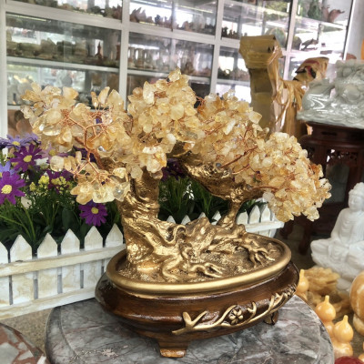 Cây tài lộc bonsai phong thủy đá thạch anh vàng - Cao 30 cm