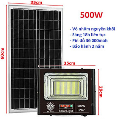 Đèn Năng Lượng Mặt Trời, Đèn Pha Năng Lượng Mặt Trời 500w IP67,Vỏ Nhôm Đúc, Sáng Liên Tục, BH 2 Năm Hàng cao cấp chính hãng