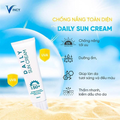COMBO 2 Lọ Kem Chống Nắng DAILY SUN CREAM 120ml, Bảo Vệ Da Với SPF 50, Nâng Tone, Chống Tia Cực Tím