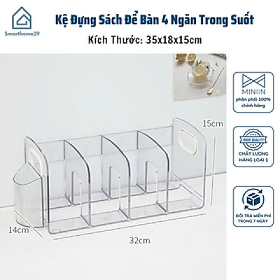 Kệ Đựng Sách Để Bàn 4 Ngăn Trong Suốt Chất Liệu Acrylic Dày Dặn Cao Cấp - HÀNG CHÍNH HÃNG MINIIN