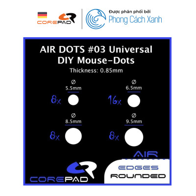 Feet chuột PTFE Corepad AIR DOTS #03 Universal DIY Mouse-Dots [Ø 5.5 / 6.5 / 8.5 / 9.5mm] - Hàng Chính Hãng