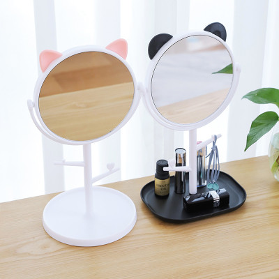 Gương Tai Mèo Để Bàn Trang Điểm Xoay 1 Mặt 360 Độ - TẶNG BỘ CỌ TRANG ĐIỂM