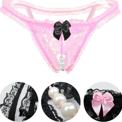 Quần lót nữ ren lọt khe đính nơ quyễn rũ - Hồng 