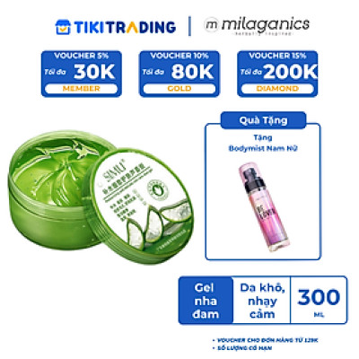 Gel nha đam dưỡng da & cấp ẩm 98% MILAGANICS phù hợp với da khô, nhạy cảm 300ml (hũ)