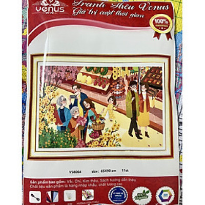 Tranh thêu kín Tết sum vầy vs8064, kích thước 65 x 90 cm