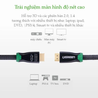 Ugreen UG10294HD126TK 5M màu Đen Cáp tín hiệu HDMI vỏ bọc kim loại hỗ trợ 3D 4K2K - HÀNG CHÍNH HÃNG