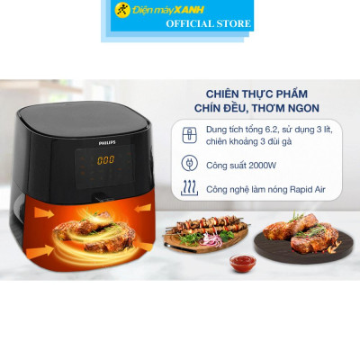 Nồi chiên không dầu Philips HD9280/90 6.2 lít - Hàng Chính Hãng