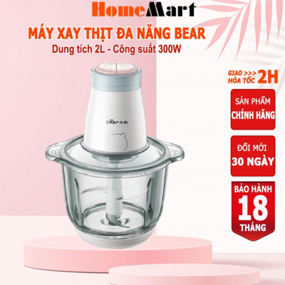 Máy xay thịt đa năng Bear, cối thủy tinh 2L 300W, dao 4 lưỡi thép không gỉ, Anh Lam Store - Hàng nhập khẩu