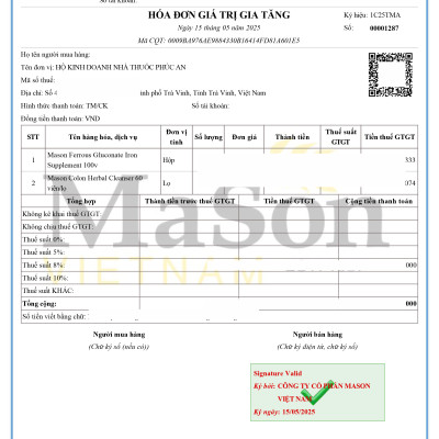 Viên uống sắt cho bà bầu MASON NATURAL Ferrouse Gluconate Mỹ 50 - 100 viên giúp bổ máu tăng sức đề kháng