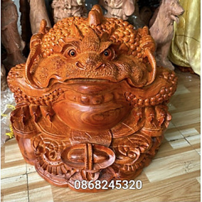 THIỀM THỪ PHONG THỦY CẦU  TÀI CẦU LỘC BẰNG GỖ HƯƠNG ĐÁ KT 48×48×40CM 