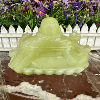 Tượng Phật Di Lặc ngồi phong thủy đá ngọc Onyx đặt bàn làm việc - Dài 20 cm