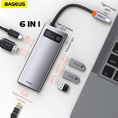 Hub chuyển đa năng Baseus 6-in-1 Metal Gleam Series Multifunctional Docking Station - Hàng Chính Hãng