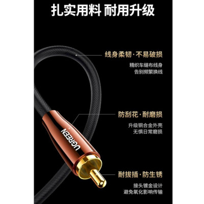Ugreen UG40299AV155TK 3M 75ohms OD5.5mm Cáp âm thanh đồng trục kỹ thuật số loa siêu trầm SPDIF 5.1 - HÀNG CHÍNH HÃNG