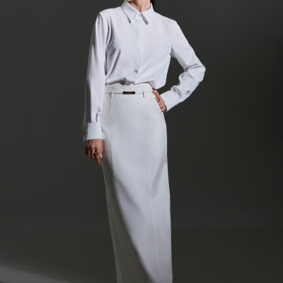 Set áo blazer dáng xuông kết hợp cùng áo sơ mi & chân váy bút chì VINCENT & BARON thiết kế cao cấp WHITE CHIC