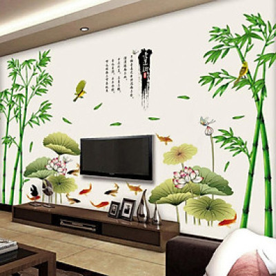 Decal dán tường kết hợp Bụi Tre và  Sen AM9104+0779C