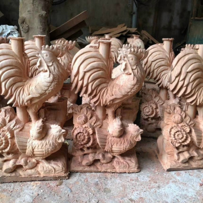 TƯỢNG GIA ĐÌNH GÀ BẰNG GỖ HƯƠNG ĐÁ KT 40×24×14CM