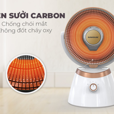 Quạt sưởi carbon Sunhouse SHD7008, Công suất 800W, Có 2 mức nhiệt, Quay 4 chiều tiện lợi, Tự ngắt khi quá nhiệt, nghiêng đổ, Hàng chính hãng - Bảo hành 12 tháng