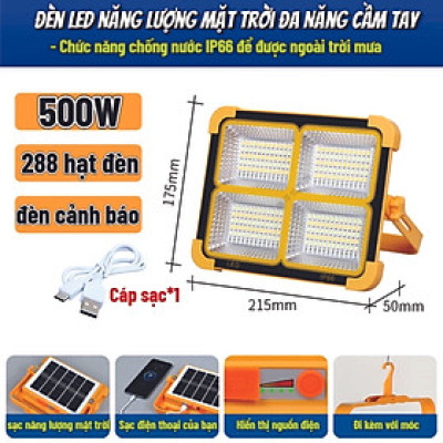 Đèn LED Năng Lượng Mặt Trời Cầm Tay  500W, Đa Năng, Chống Nước, Đổi Màu