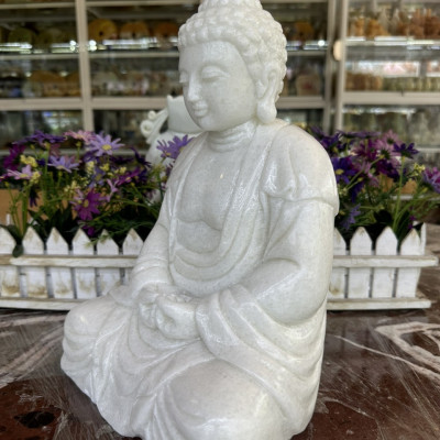 Tượng phật A di đà thiền đá trắng - Cao 30cm