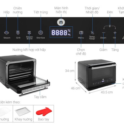 Nồi Chiên Hơi Nước Cao Cấp 10 Trong 1 Mishio MK318 - Hàng Chính Hãng