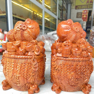 Tượng thiềm thừ trấn thùng vàng phong thủy hút tài lộc bằng gỗ hương đá kt 25×15×14cm