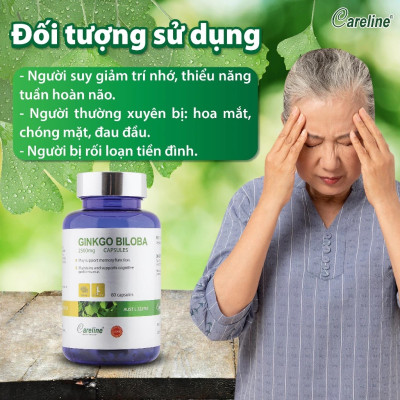 Viên Uống Bổ Não CareLine Ginkgo Biloba 2500mg Hỗ Trợ Tăng Cường Tuần Hoàn Máu Não 60 Viên/Hộp
