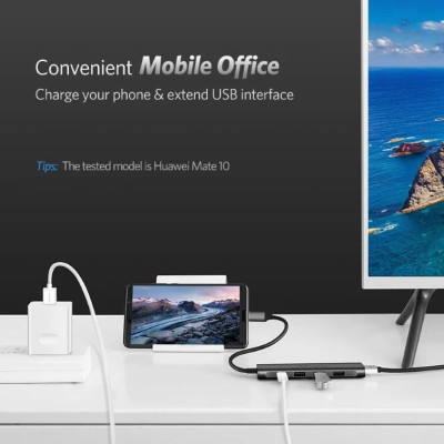 Ugreen UG50209CM136TK Bộ chuyển đổi TYPE C sang 3 USB 3.0 + HDMI + hỗ trợ nguồn TYPE C - HÀNG CHÍNH HÃNG