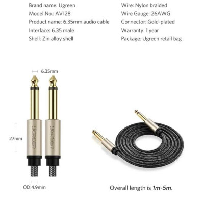 Ugreen UG40813AV128TK 5M màu Đen Cáp âm thanh 2 đầu 6.5mm dương cao cấp - HÀNG CHÍNH HÃNG