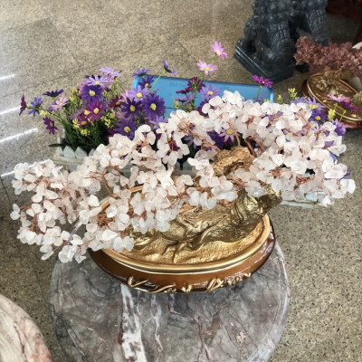 Cây tài lộc bonsai phong thủy đá thạch anh trắng - Cao 30 cm