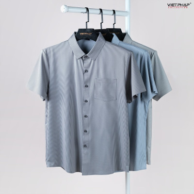 Áo Sơ Mi Nam Ngắn Tay VIỆT PHÁP Form Regular – Sơ Mi Lụa Lạnh, lịch lãm, sang trọng 11163