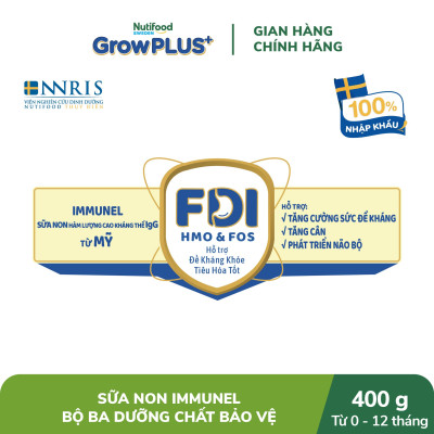 Sữa Bột Nutifood Sweden GrowPLUS+ Sữa Non Immunel từ 0 - 12 tháng lon 400g