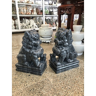 Cặp Kỳ Lân phong thủy đá cẩm thạch vân đen - Cao 30 cm