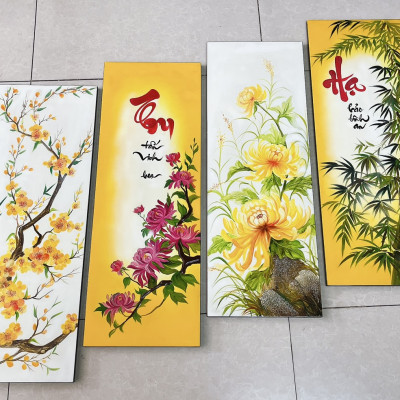 Tranh sơn mài dáng dài hoa, trúc thích hợp trang trí, làm quà tặng,....