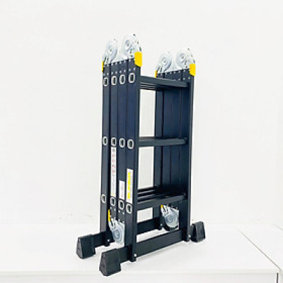 Thang nhôm gấp 4 đoạn Sumika SKM203 NEW (chữ A - 1.73m, chữ I - 3.58m), 14 tư thế sử dụng, tải trọng 150kg, sơn tĩnh điện, chống trầy xước, khóa chốt cao cấp, nhiều đế cao su chống trượt