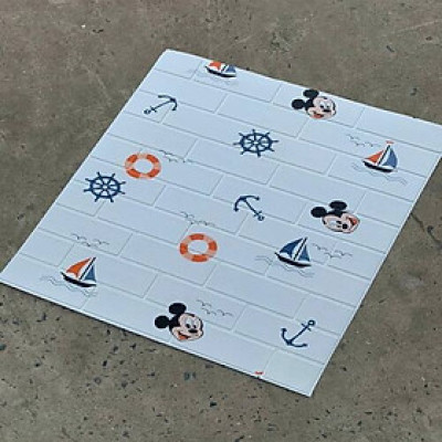 Bộ 10 Tấm Xốp Dán Tường 3D Hoạt Hình Mickey Thuyền Dễ Thương, Dày Dặn Chống Va Đập 