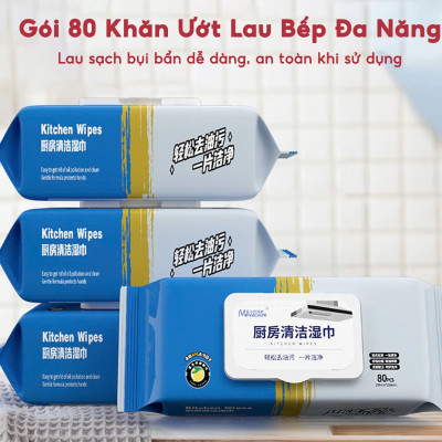 Khăn ướt lau bếp đa năng siêu sạch, diệt khuẩn và khử mùi 1 gói 80 miếng - Hàng Cao Cấp